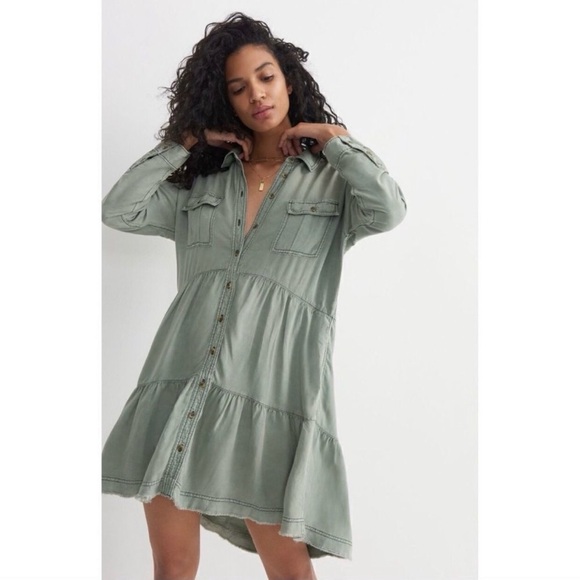 Anthropologie Pilcro Deanne Moss Tiered
Mini Button Front Shirtdress Small - Picture 1 of 16